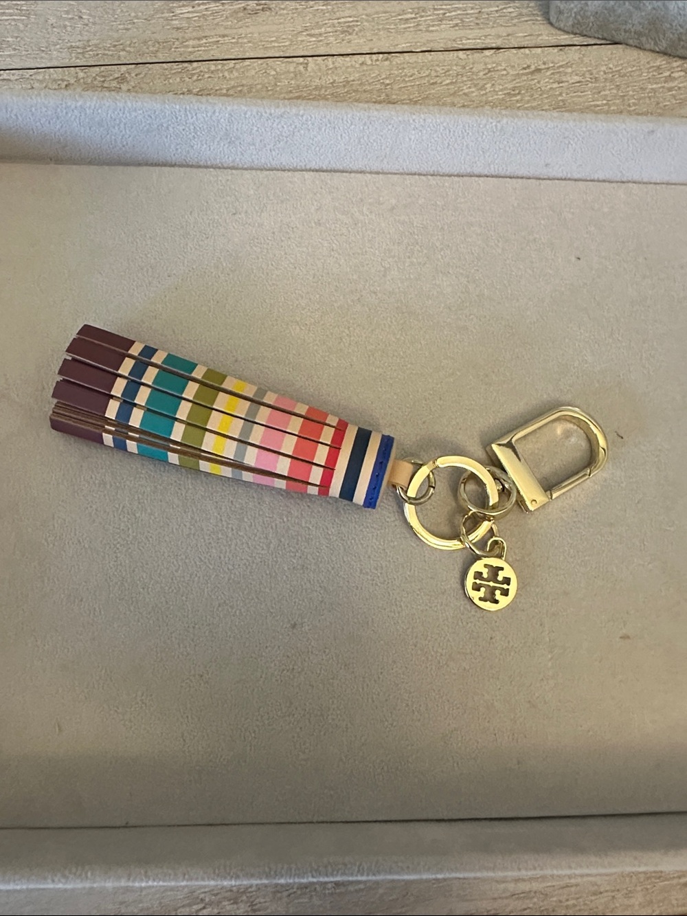 Tory Burch Multicolor Leather Tassel Keychain with Gold Hardware